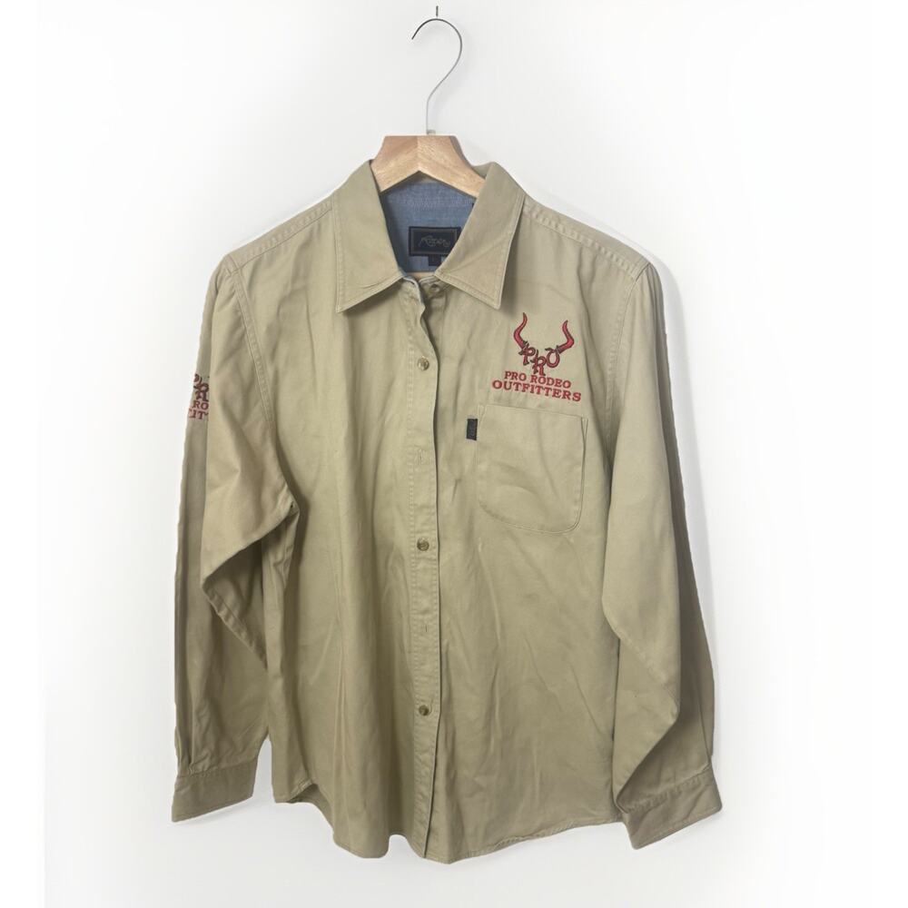 Roper Shirt 100% Cotton Tan Embroidered Button Front BD L/S 1 Pocket Rodeo Lg
